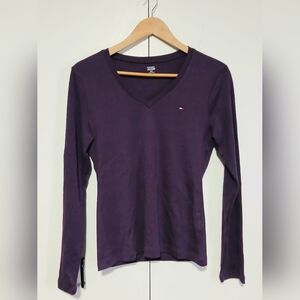 Tommy Hilfiger Purple V-Neck Long Sleeve Top Women's Med Like New